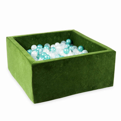 Piscine à Balles 90x90x40 Velvet Soft Olive avec balles 400 pcs. (transparent, nacré, turquoise métallisé)