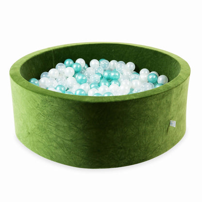 Piscine à balles 110x40 Velvet Soft Olive avec balles 500 pcs. (transparent, nacré, turquoise métallisé)
