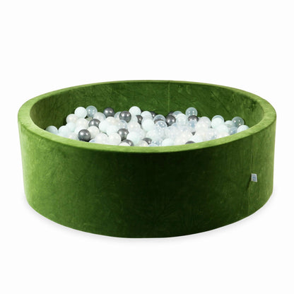 Piscine à balles 130x40 Velvet Soft Olive avec balles 700 pcs. (transparent, menthe, graphite métallisé, effet sirène)