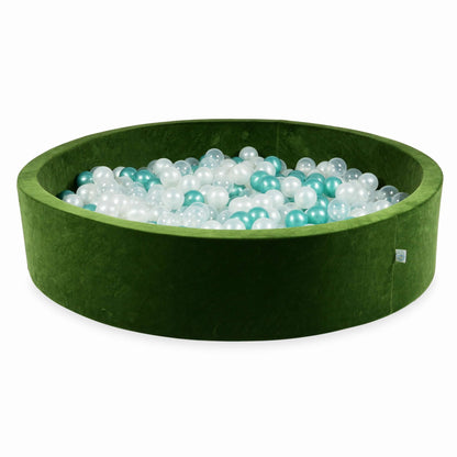 Piscine à balles 130x30 Velvet Soft Olive avec balles 600 pcs. (transparent, nacré, turquoise métallisé)