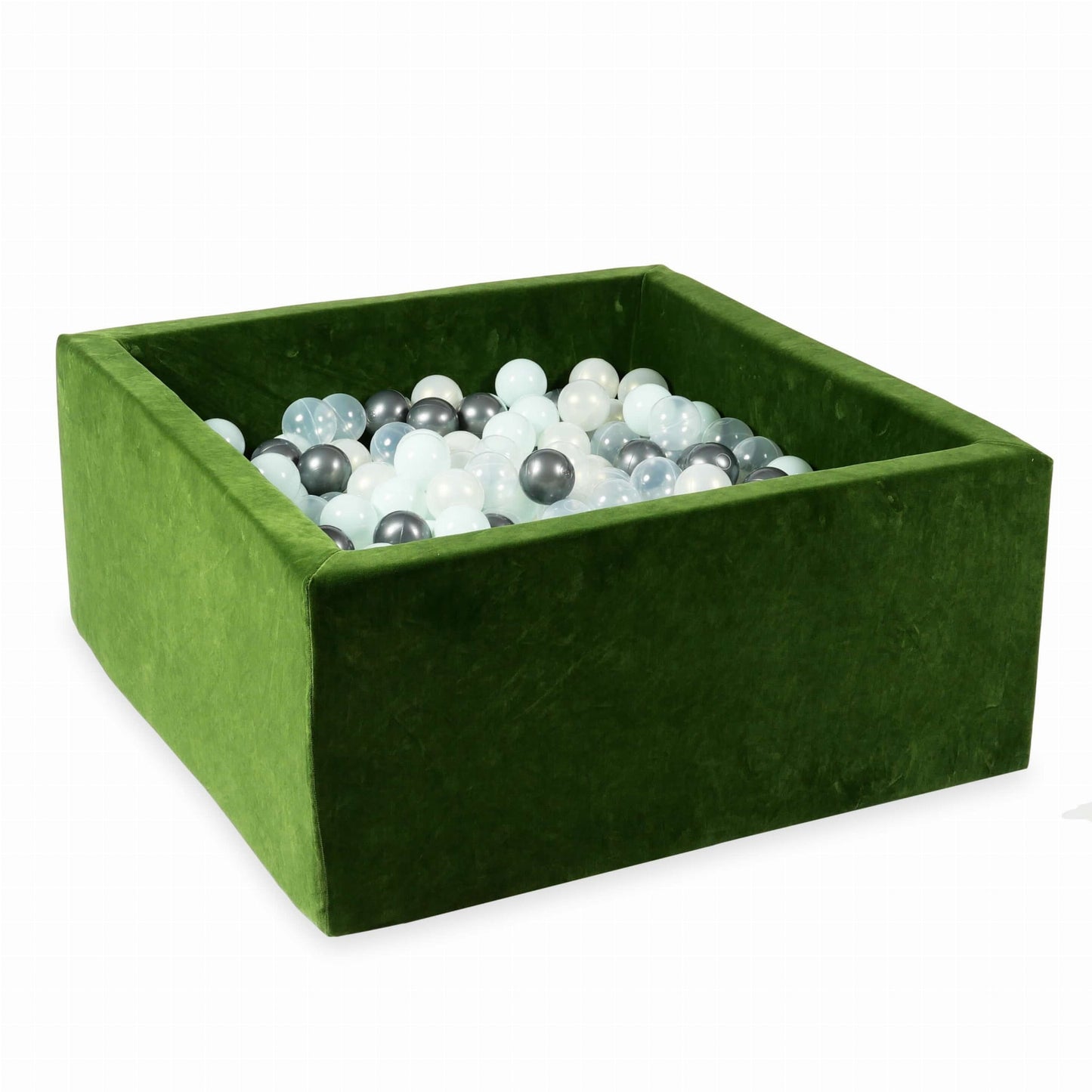 Piscine à Balles 90x90x40 Velvet Soft Olive avec balles 400 pcs. (transparent, menthe, graphite métallisé, effet sirène)