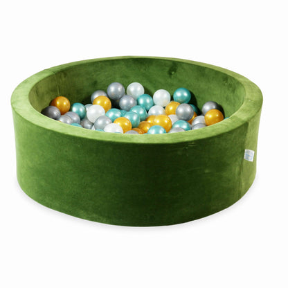 Piscine à Balles 90x30 Velvet Soft Olive avec balles 200 pcs. (perle, argent, or, turquoise métallisé)