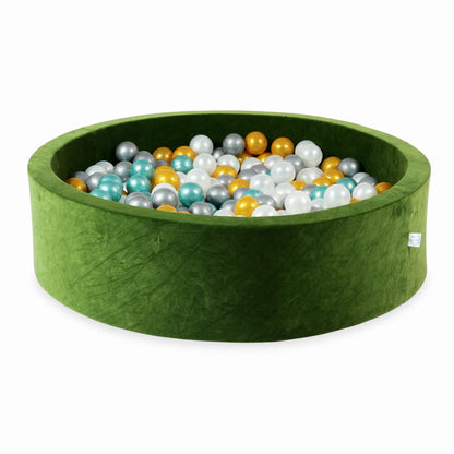 Piscine à balles 110x30 Velvet Soft Olive avec balles 400 pcs. (perle, argent, or, turquoise métallisé)