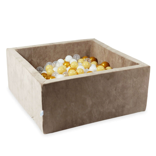 Piscine à Balles 90x90x40 Velvet Soft Beige Foncé avec balles 400 pcs. (transparent, blanc, beige, or)