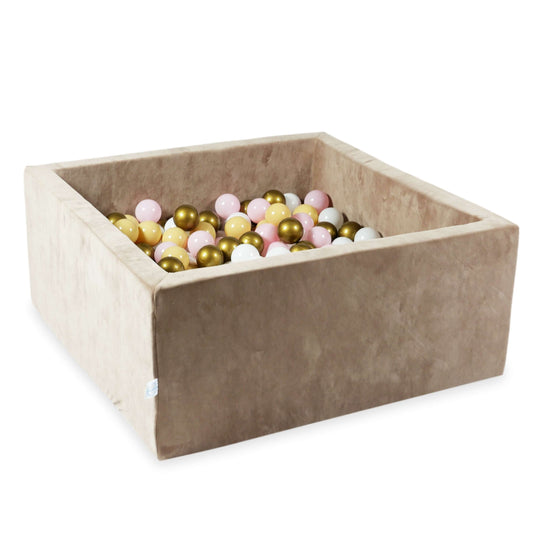 Piscine à Balles 90x90x40 Velvet Soft Beige Foncé avec balles 400 pcs. (blanc, rose bébé, beige, vieil or)