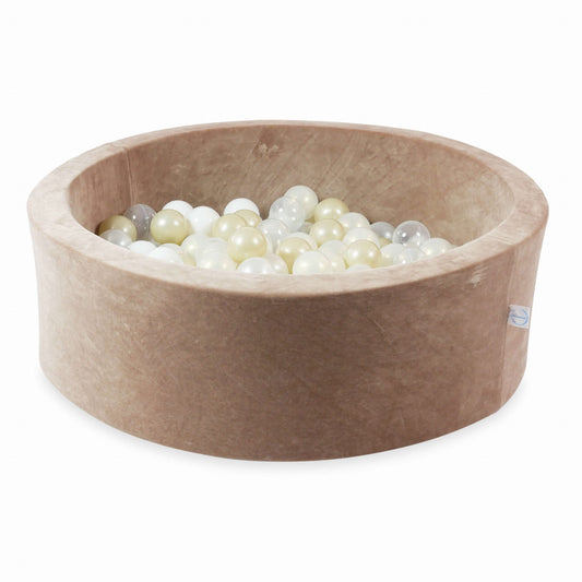 Piscine à Balles 90x30 Velvet Soft Beige Foncé avec balles 200 pcs. (transparent, blanc, nacré, doré clair, effet sirène)