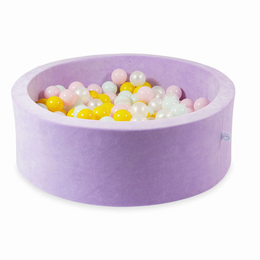 Piscine à Balles 90x30 Velvet Soft Violet avec balles 200 pcs. (perle, rose bébé, jaune, menthe clair)