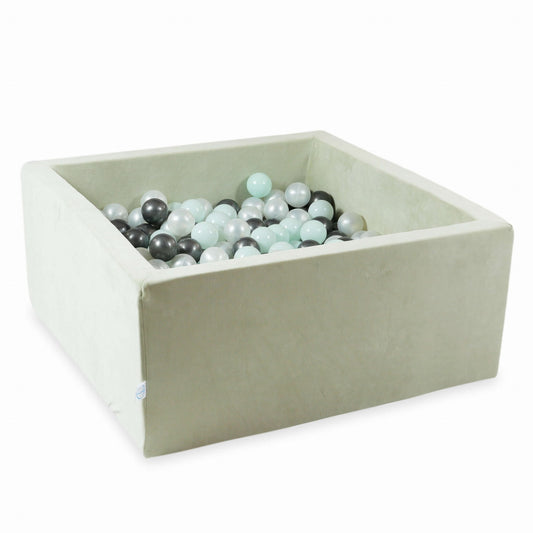 Piscine à Balles 90x90x40 Velvet Soft Lightmint avec balles 400 pcs. (perle, menthe claire, graphite métallique)