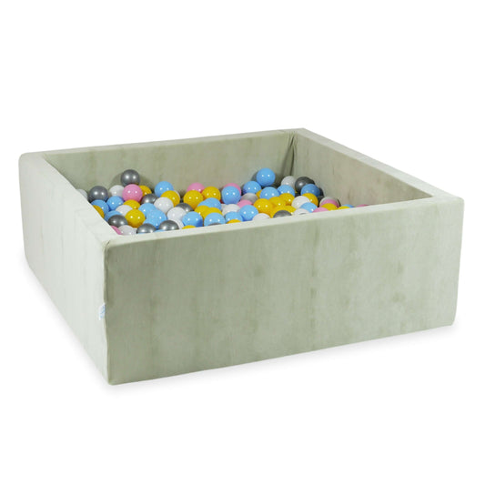 Piscine à balles 110x110x40 Velvet Soft Lightmint avec balles 600 pcs. (blanc, argent, rose poudré, jaune, bleu bébé)