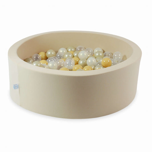 Piscine à balles 90x30 beige avec balles 200 pcs. (transparent, effet sirène, or clair, beige)