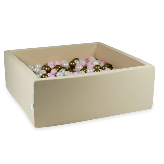 Piscine à balles 110x110x40 beige avec balles 600 pcs. (perle, rose bébé, vieil or)