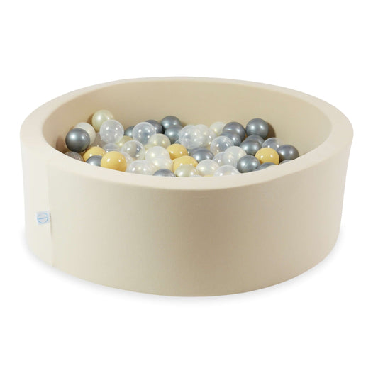 Piscine à balles 90x30 beige avec balles 200 pcs. (transparent, effet sirène, or clair, argent, beige)