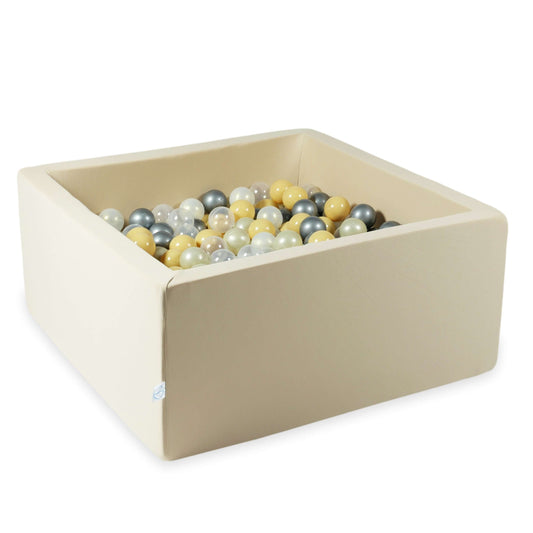 Piscine à balles 90x90x40 beige avec balles 400 pcs. (transparent, effet sirène, or clair, argent, beige)