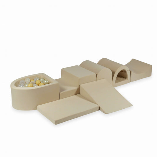 Aire de jeu en mousse avec micro piscine beige + 100 balles (transparent, effet sirène, or clair, beige)