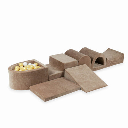 Aire de jeu en mousse avec micro piscine Velvet Soft Dark Beige + 100 balles (blanc, beige)