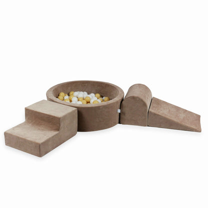Ensemble de jeu en mousse avec piscine ronde 90x30 Velvet Soft Dark Beige + 400 balles (blanc, beige)