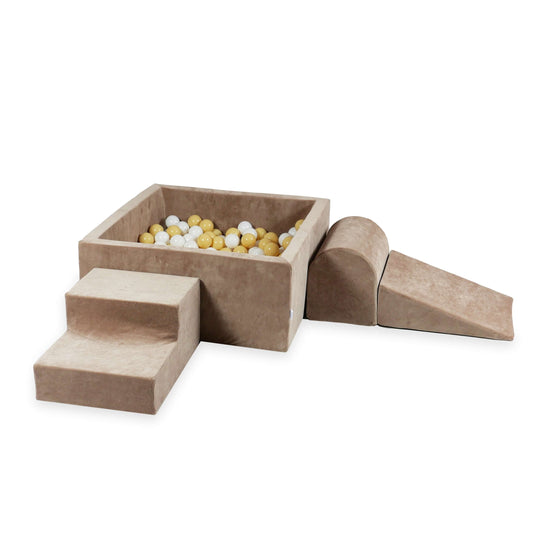 Ensemble de jeux en mousse avec piscine carrée 90x90x40 Velvet Soft Dark Beige + 200 balles (blanc, beige)