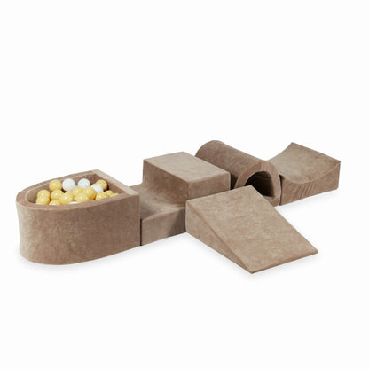 Ensemble de jeu en mousse avec pont et micro-piscine Velvet Soft Dark Beige + 100 balles (blanche, beige)