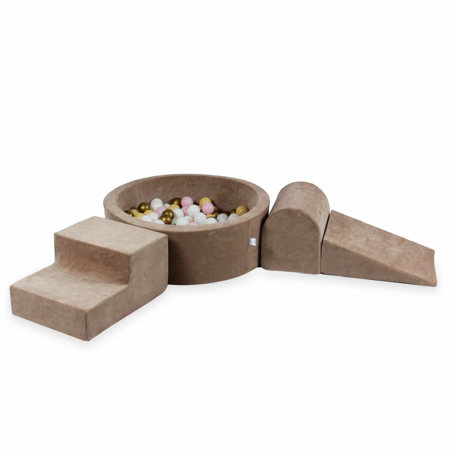 Ensemble de jeu en mousse avec piscine ronde 90x30 Velvet Soft Dark Beige + 400 balles (blanc, rose bébé, beige, vieil or)