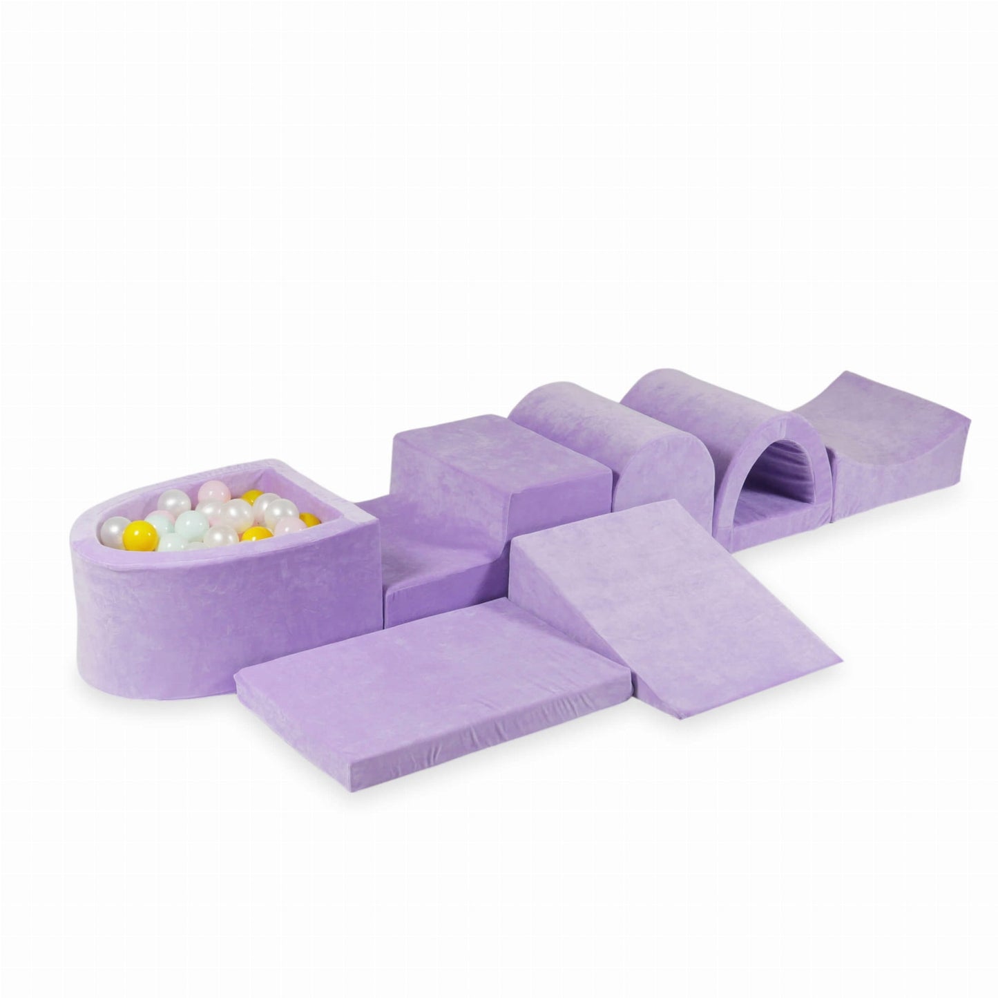 Aire de jeu en mousse avec micro piscine Velvet Soft Purple + 100 balles (perle, rose bébé, jaune, menthe clair)