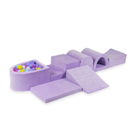 Aire de jeu en mousse avec micro piscine Velvet Soft Purple + 100 balles (rose, chiné, jaune, bleu bébé, effet sirène)