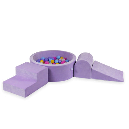 Ensemble de jeux en mousse avec piscine ronde 90x30 Velvet Soft Purple + 200 balles (rose, chiné, jaune, bleu bébé, effet sirène)