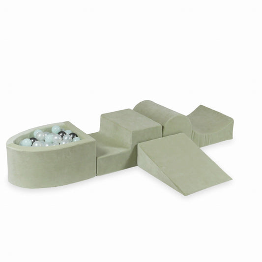 Coffret en mousse avec colline et micro-piscine Velvet Soft Lightmint + 100 balles (perle, menthe clair, graphite métallisé)