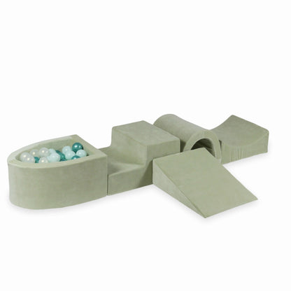 Coffret en mousse avec pont et micro-piscine Velvet Soft Lightmint + 100 balles (menthe clair, effet sirène, turquoise métallisé)
