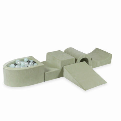 Coffret en mousse avec pont et micro-piscine Velvet Soft Lightmint + 100 balles (perle, menthe clair, graphite métallisé)