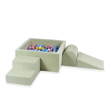 Coffret mousse avec piscine ronde 90x30 Velvet Soft Lightmint + 200 balles (blanc, argent, rose poudré, jaune, bleu bébé)