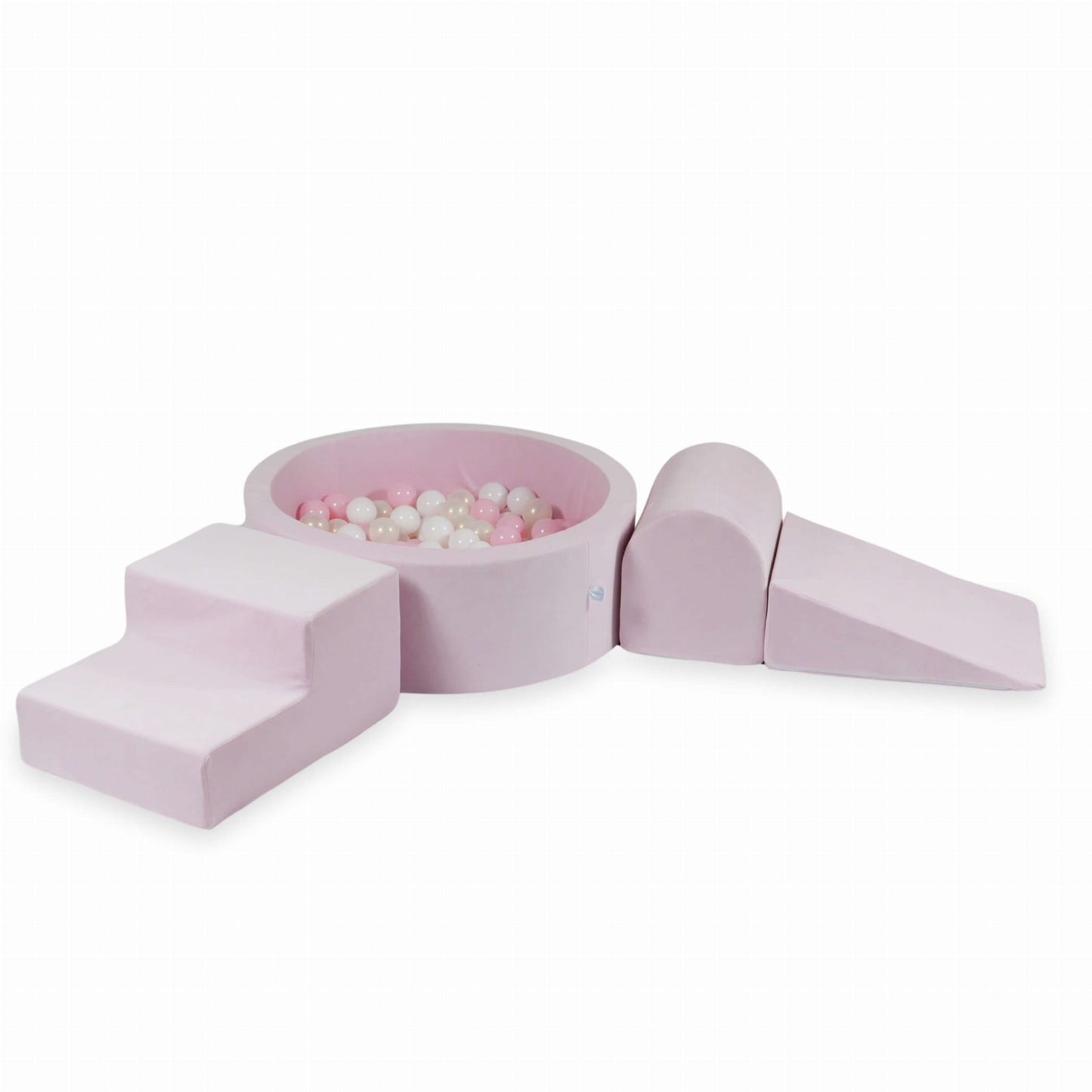 Ensemble de jeux en mousse avec piscine ronde 90x30 Velvet Soft Light Pink + 200 balles (blanc, rose bébé, effet sirène)