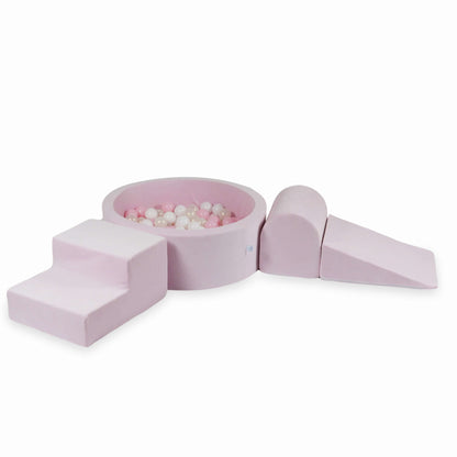 Ensemble de jeux en mousse avec piscine ronde 90x30 Velvet Soft Light Pink + 200 balles (blanc, rose bébé, effet sirène)