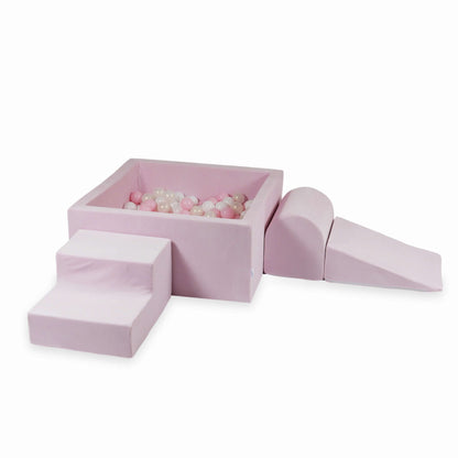 Ensemble de jeu en mousse avec piscine carrée 90x90x40 Velvet Soft Light Pink + 400 balles (blanc, rose bébé, effet sirène)