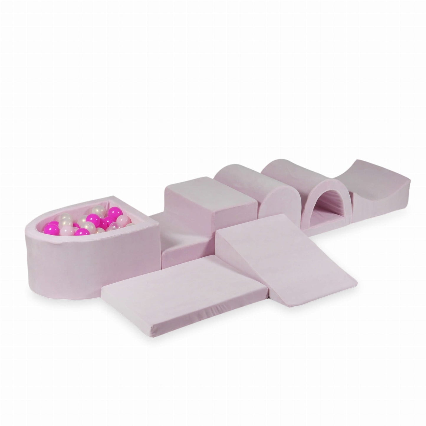 Aire de jeu en mousse avec micro piscine Velvet Soft Light Pink + 100 balles (transparent, effet sirène, rose bébé, rose)