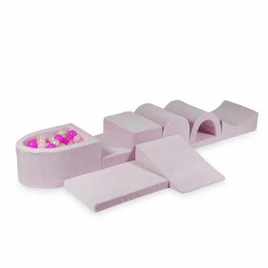 Aire de jeu en mousse avec micro piscine Velvet Soft Light Pink + 100 balles (transparent, effet sirène, rose bébé, rose)