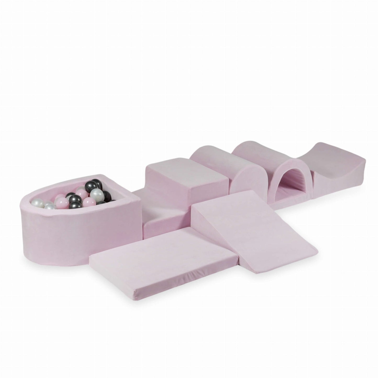 Aire de  jeu en mousse avec micro piscine Velvet Soft Light Pink + 100 balles (perle, rose bébé, graphite métallisé)