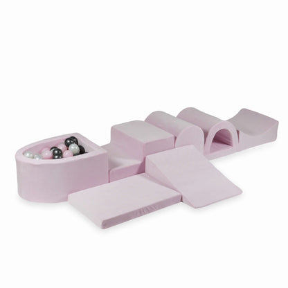 Aire de  jeu en mousse avec micro piscine Velvet Soft Light Pink + 100 balles (perle, rose bébé, graphite métallisé)