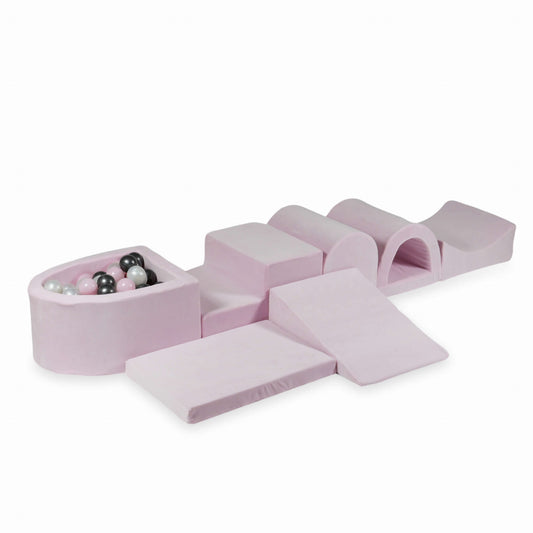 Aire de  jeu en mousse avec micro piscine Velvet Soft Light Pink + 100 balles (perle, rose bébé, graphite métallisé)