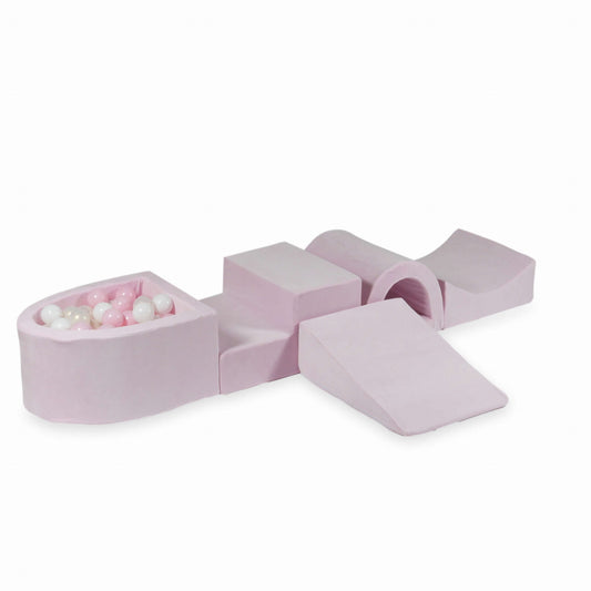 Jeu en mousse avec pont et micro piscine Velvet Soft Light Pink + 100 balles (blanc, rose bébé, effet sirène)