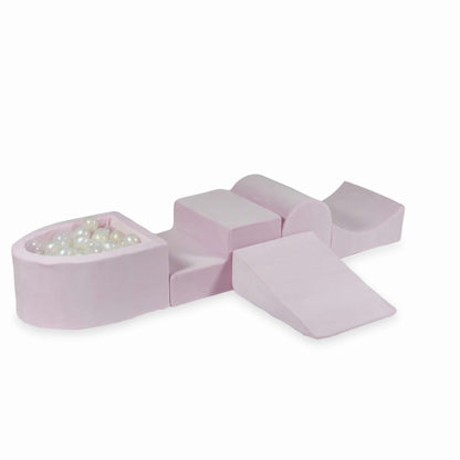 Jeu en mousse avec colline et micro-piscine Velvet Soft Light Pink + 100 balles (transparentes, nacrées, effet sirène)