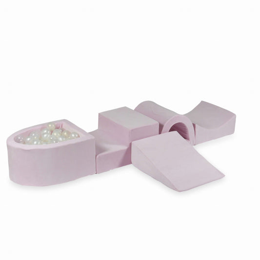 Jeu en mousse avec pont et micro piscine Velvet Soft Light Pink + 100 balles (transparentes, nacrées, effet sirène)