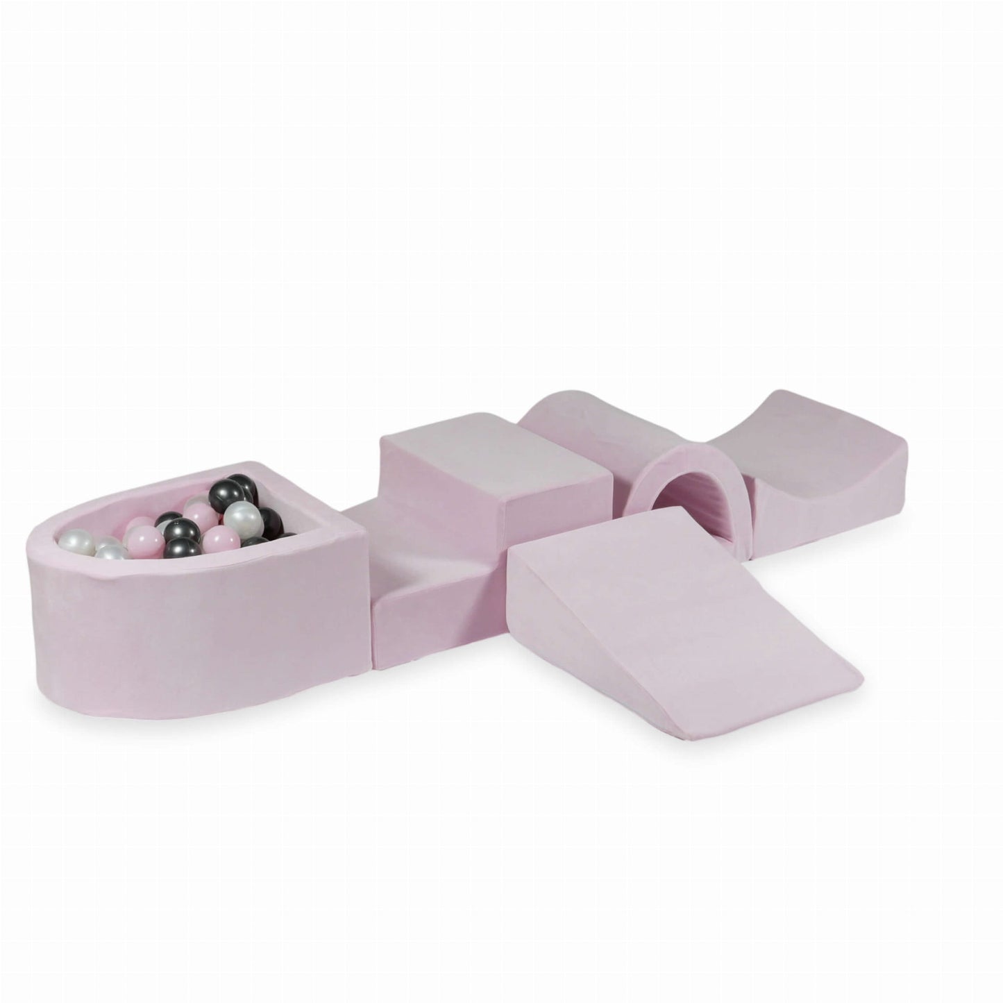 Jeu en mousse avec pont et micro-piscine Velvet Soft Light Pink + 100 balles (perle, rose bébé, graphite métallisé)