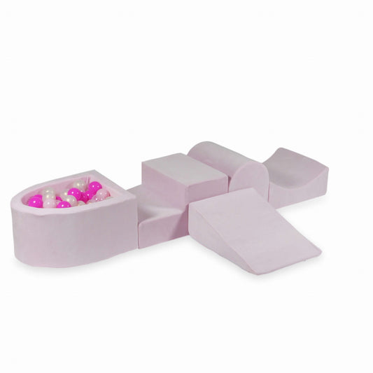 Ensemble de jeu en mousse avec colline et micro-piscine Velvet Soft Light Pink + 100 balles (transparent, effet sirène, rose bébé, rose)