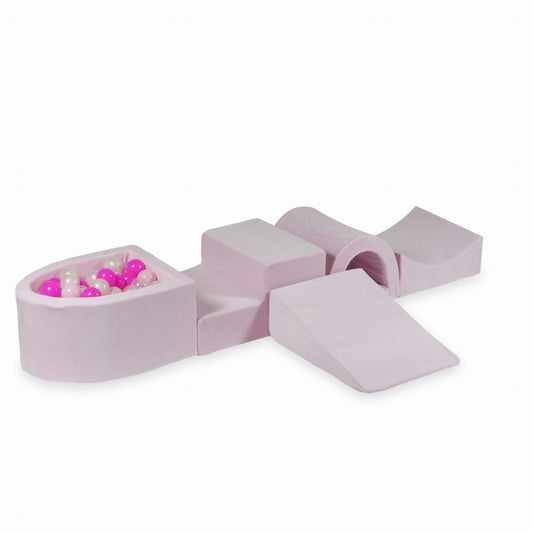 Jeu en mousse avec pont et micro piscine Velvet Soft Light Pink + 100 balles (transparentes, effet sirène, rose bébé, rose)
