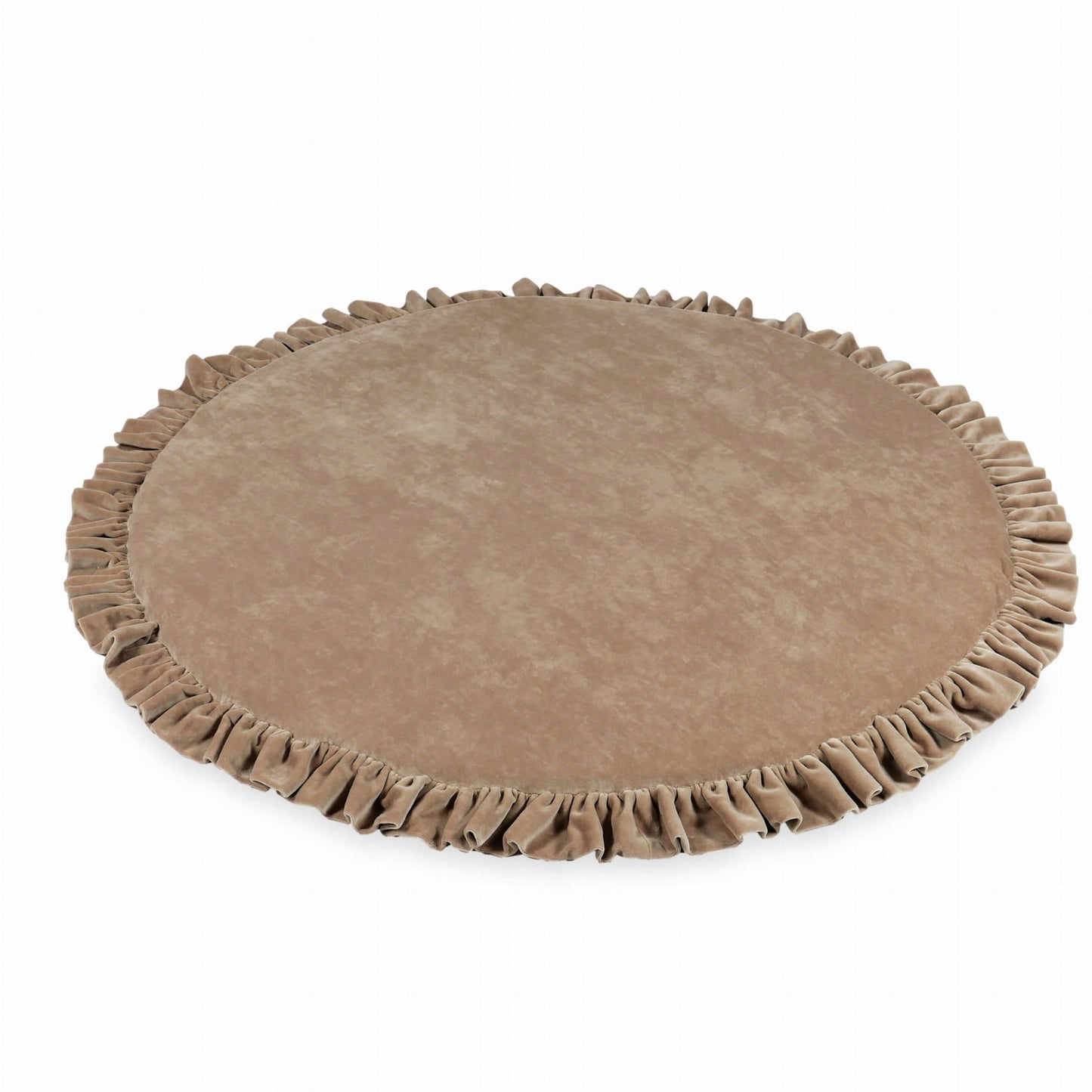 Tapis d'éveil 100cm pour enfant, rond avec volant, Velours Doux Beige Foncé