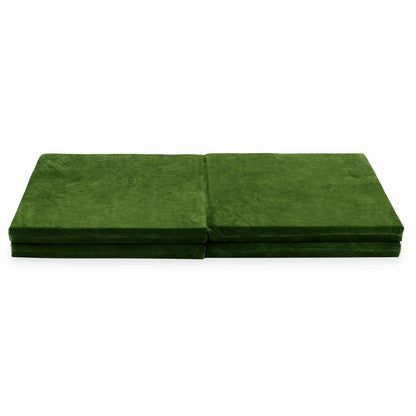 Tapis de jeu 120x120cm pour enfants, carré pliable, Velvet Soft Olive
