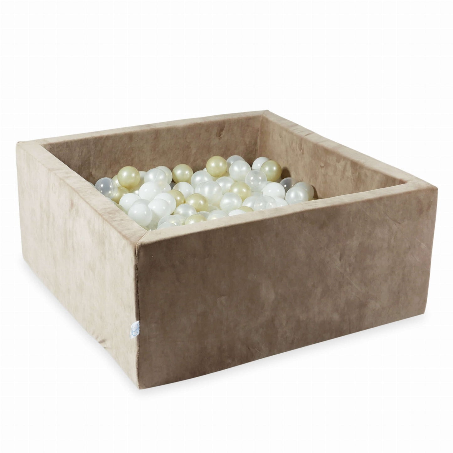Piscine à Balles 90x90x40 Velvet Soft Beige Foncé avec balles 400 pcs. (transparent, blanc, nacré, doré clair, effet sirène)
