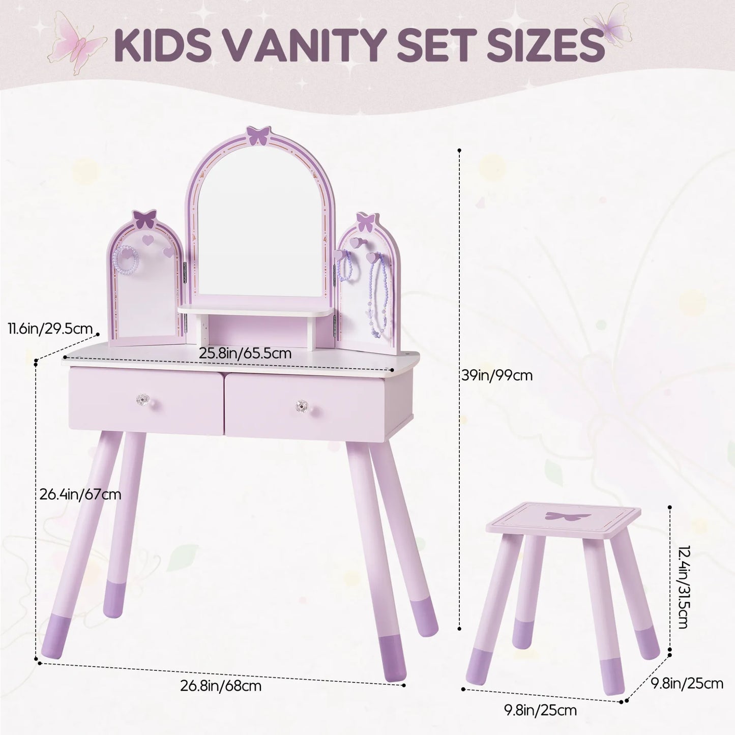 Coiffeuse en Bois | Papillon - Violet