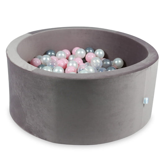 Piscine à balles avec balles 300pcs 90x40 velours lilas (perle, transparent, argent, rose bébé)