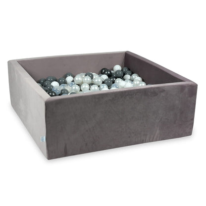 Piscine à Balles avec balles 600pcs 110x110x40 velours lilas (perle, gris, blanc, transparent, graphite métallique)